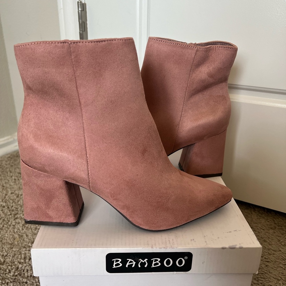 BAMBOO Pink Ankle Booties with Block Heel